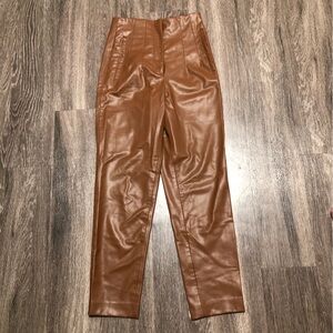 ZARA Faux Leather High Waisted Straight Leg Pants - Camel Brown - Size XS